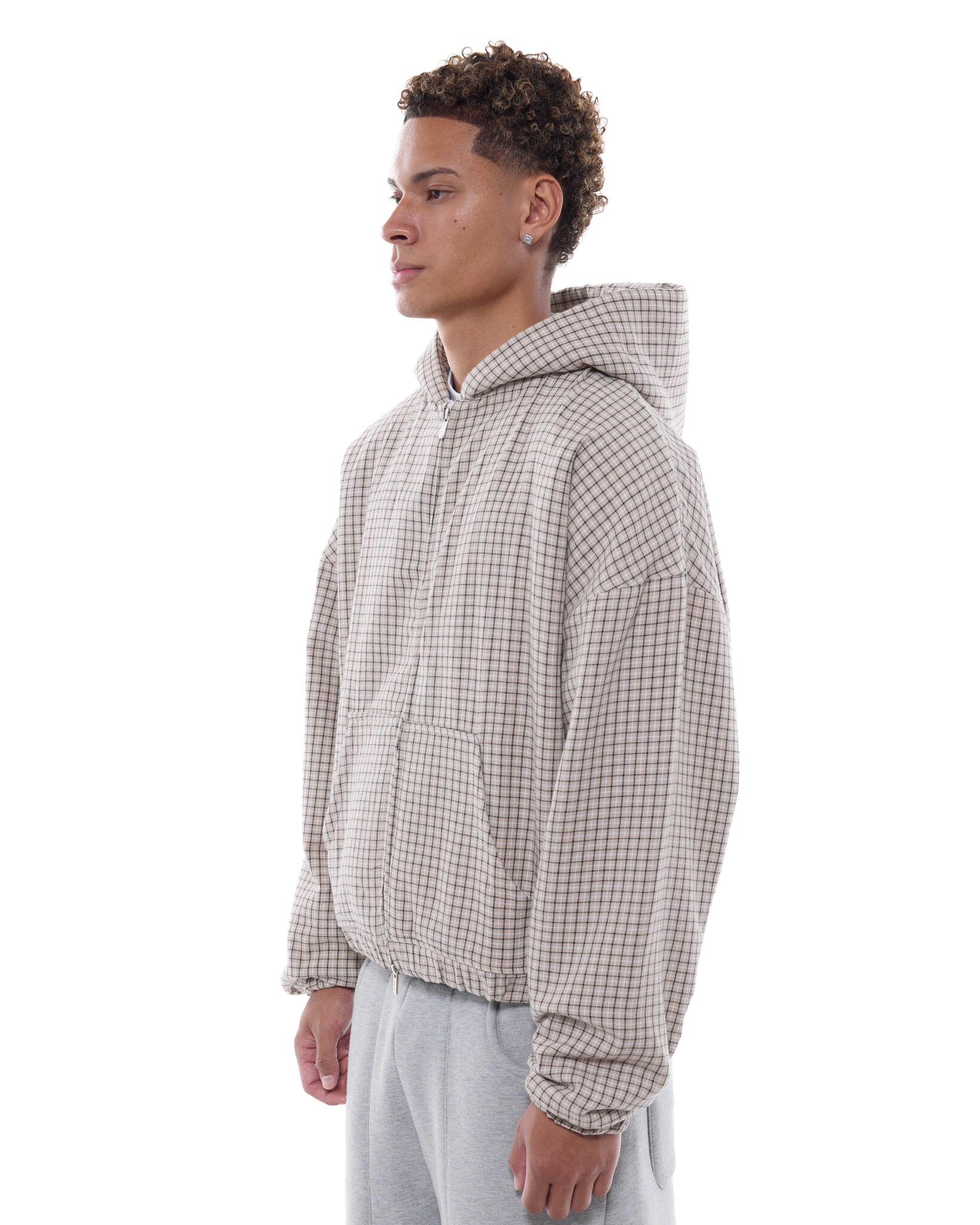 CHECKERED ZIP UP - CREAM/BLACK - Image 4